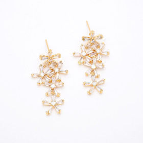 Flower CZ Earring with Brass in Gold Plating