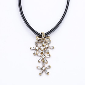 Clear CZ Choker in Brass with Black PU Leather in Gold Plating