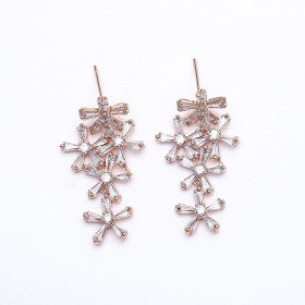 Flower CZ Earring with Brass in Rose Gold Plating