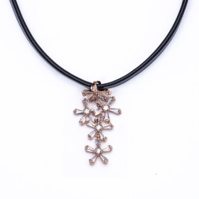 Clear CZ Choker in Brass with Black PU Leather in Rose Gold Plating