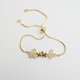 Adjustable Butterfly CZ Bracelet with Brass in Gold