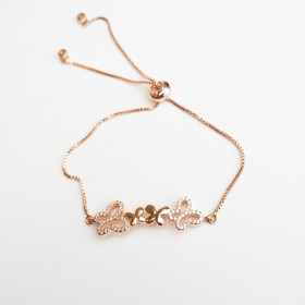 Adjustable Clear Butterfly CZ Necklace with Brass in Rose Gold Plating