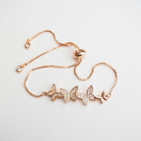 Adjustable Clear Butterfly CZ Necklace with Brass in Rose Gold Plating
