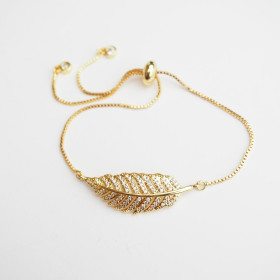 Adjustable Leaf CZ Bracelet with Brass in Gold Plating