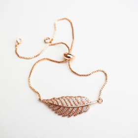 Adjustable Leaf CZ Bracelet with Brass in Rose Gold Plating