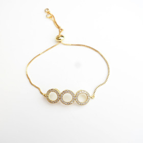 Adjustable Round Shape CZ Bracelet with Brass in Gold Plating
