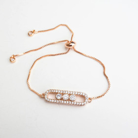 Adjustable Clear CZ Necklace with Brass in Rose Gold Plating