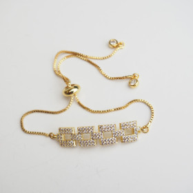 Adjustable Square Shape CZ Bracelet with Brass in Gold