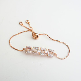 Adjustable Square Shape CZ Bracelet with Brass in Rose gold Plating