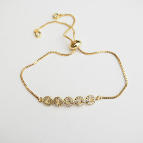 Adjustable Round Shape CZ Bracelet with Brass in Gold Plating