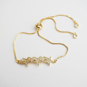 Adjustable Stars CZ Bracelet with Brass in Gold Plating