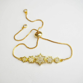 Adjustable Clear Hexagram CZ Bracelet with Brass in Gold Plating