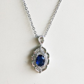 Montana and Clear CZ Necklace with Brass in Rhodium Plating