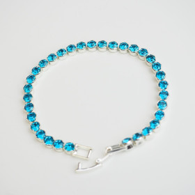 Blue Zircon Tennis Crystal Bracelet with Brass in Silver Plating
