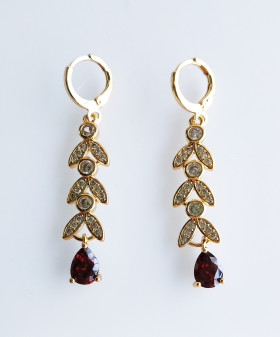 Red and Clear CZ Earring with Brass in Gold