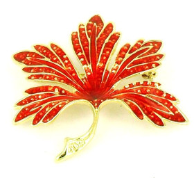 Red Maple Leaf Brooch with Gold Plating