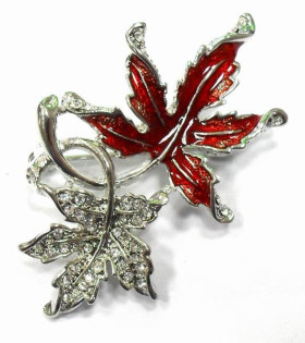 Red Crystal Entwined Maple Leaves Brooch