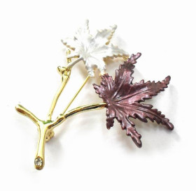 Dual-tone Maple Leaves Branch Brooch