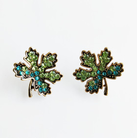 Peridot/Blue Zircon Crystal  maple Leaf Earrings