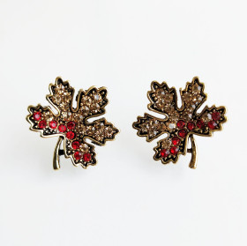 L.C.T/Lt Siam Crystal Maple Leaf Earrings