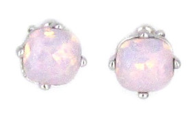 Square Birthstone Rose Water Opal Earring in Rhodium Plating