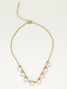 Square Birthstone Light Rose Opal Necklace in Antique Gold Plating