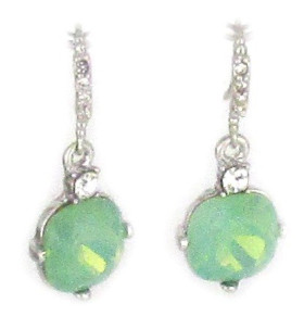 Square Birthstone Green Pacific Opal Crystal Earring in Rhodium
