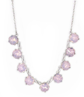 Square Birthstone Rose Water Opal Linerar Necklace in Rhodium