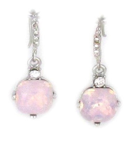 Square Birthstone Rose Water Opal Crystal Earring in Rhodium