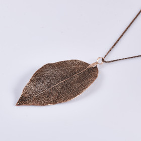 Natural Leaf Long Necklace with 35" Chain in Anti-Copper Plating