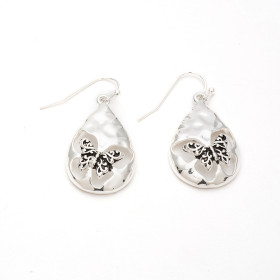 Butterfly in Teardrop Earring in Silver Plating