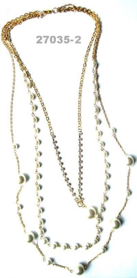 Triple Strand Long Pearl Necklace