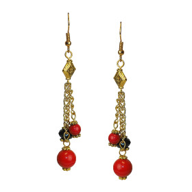 Coral and Mother of Pearl Dangling Gold Plated Earrings