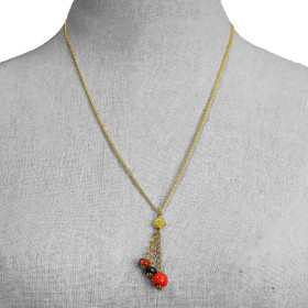 Coral and Mother of Pearl Charm Gold Plated Necklace