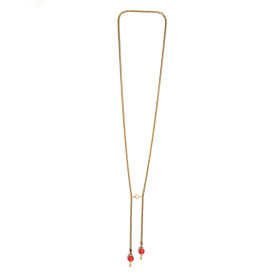 Long Gold Plated Necklace with Coral Beads Ends
