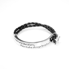 Engraved Bangle with Black Cord on Rhodium: Sisters are like stars, they make th