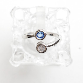 Light Sapphire and Clear Round CZ Mixed  Open Ring in Rhodium Plating