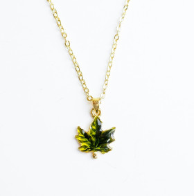 Green Enameled Maple Leaf Necklace