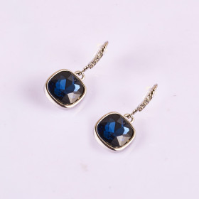 Square crystal drop earring in Rhodium
