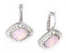 Square Birthstone Rose Water Opal Crystal Earring in Rhodium