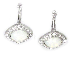 Square Birthstone White Opal Crystal Earring in Rhodium