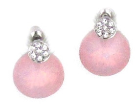 Round Birthstone Rose Water Opal Crystal Earring in Rhodium