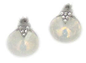 Round Birthstone White Opal Crystal Earring in Rhodium