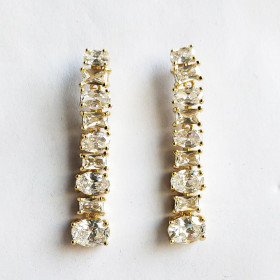 Clear Oval CZ Earring with Gold Brass Backing