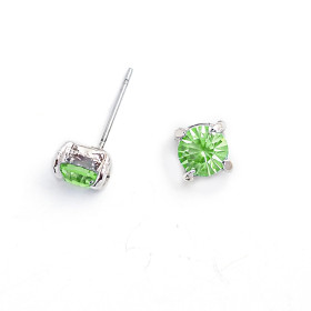 Peridot Round Crystal Earring in Rhodium Plating