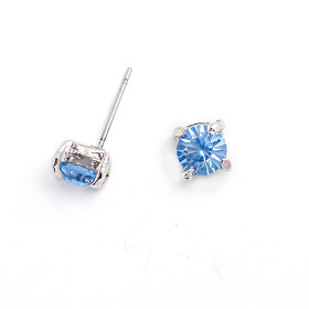 Light Sapphire Round Crystal Earring in Rhodium