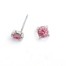 Rose Crystal Post Earring in Rhodium Plating