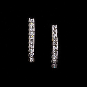 Clear Square CZ Earring with Brass in Rhodium Plating