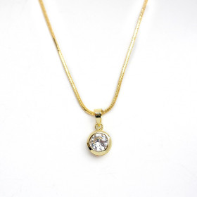 Clear Round CZ Pendant with Brass in Gold