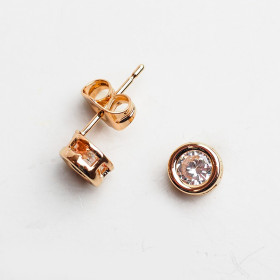 Clear Round CZ  Post Earring with Brass in Rose Gold Plating